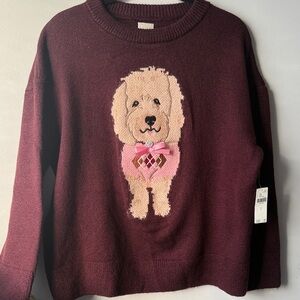 NWT Sold Out Maeve Burgundy Sweater with Golden Doodle Dog Design